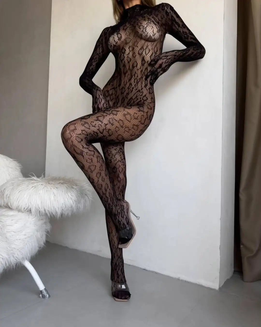 Sheer Exotic Backless Leopard Print Jumpsuit