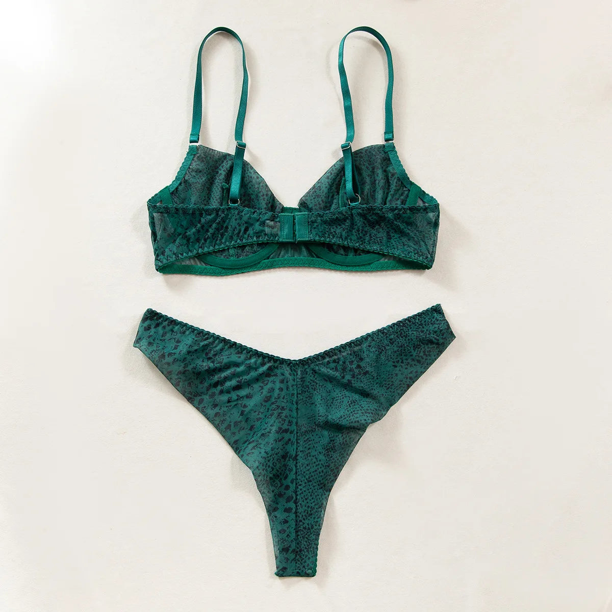 Exotic See-Through Green Serpent Bra Set