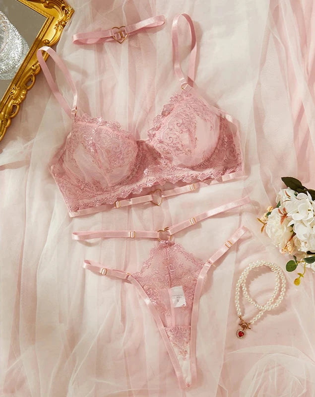 Delicate Blush Embroidery Fantasy Lingerie Set