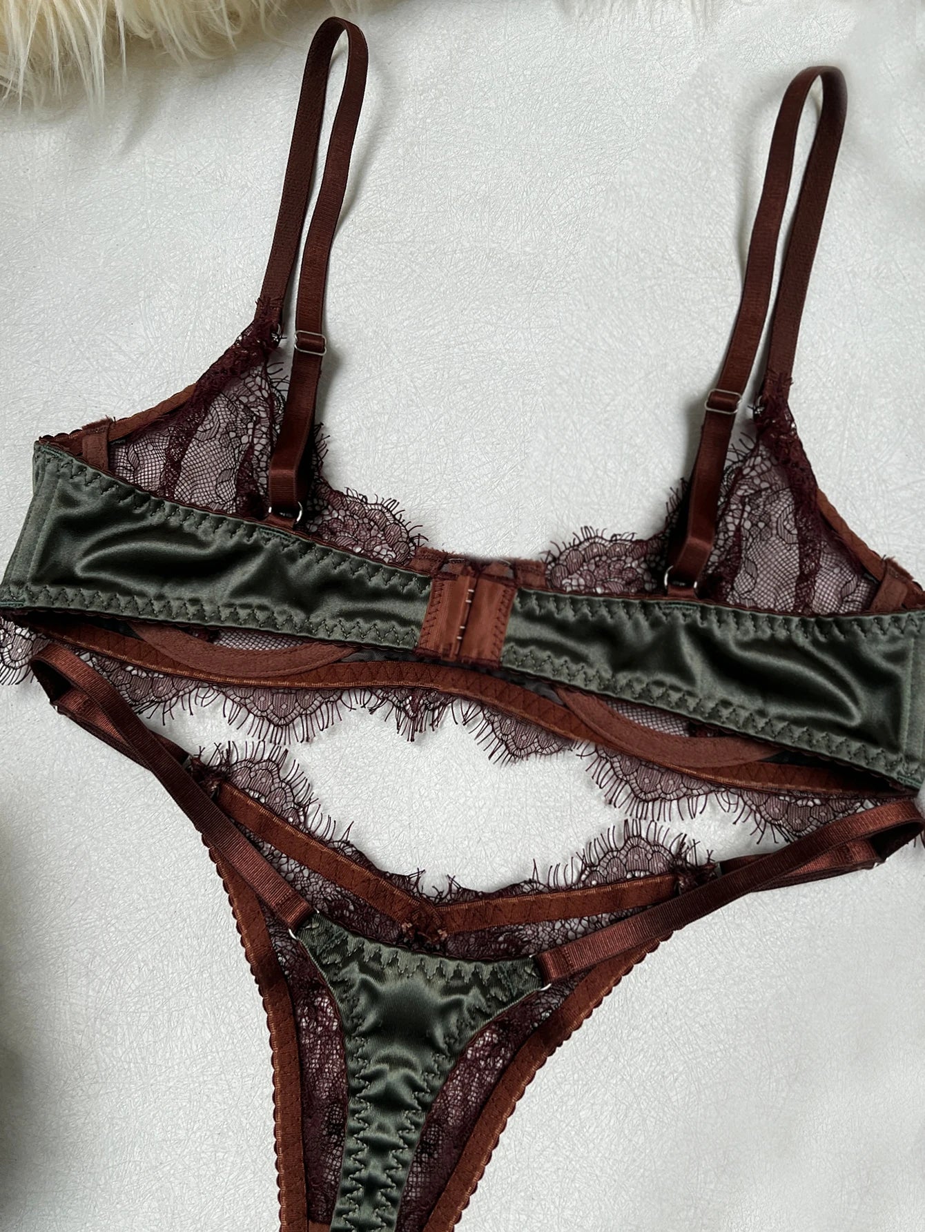 Elegant Satin Patchwork Bra Set