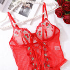 Red Cherry Lace Corset Lingerie Set