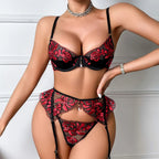 Elegant Red Rose Embroidered 3PC Set