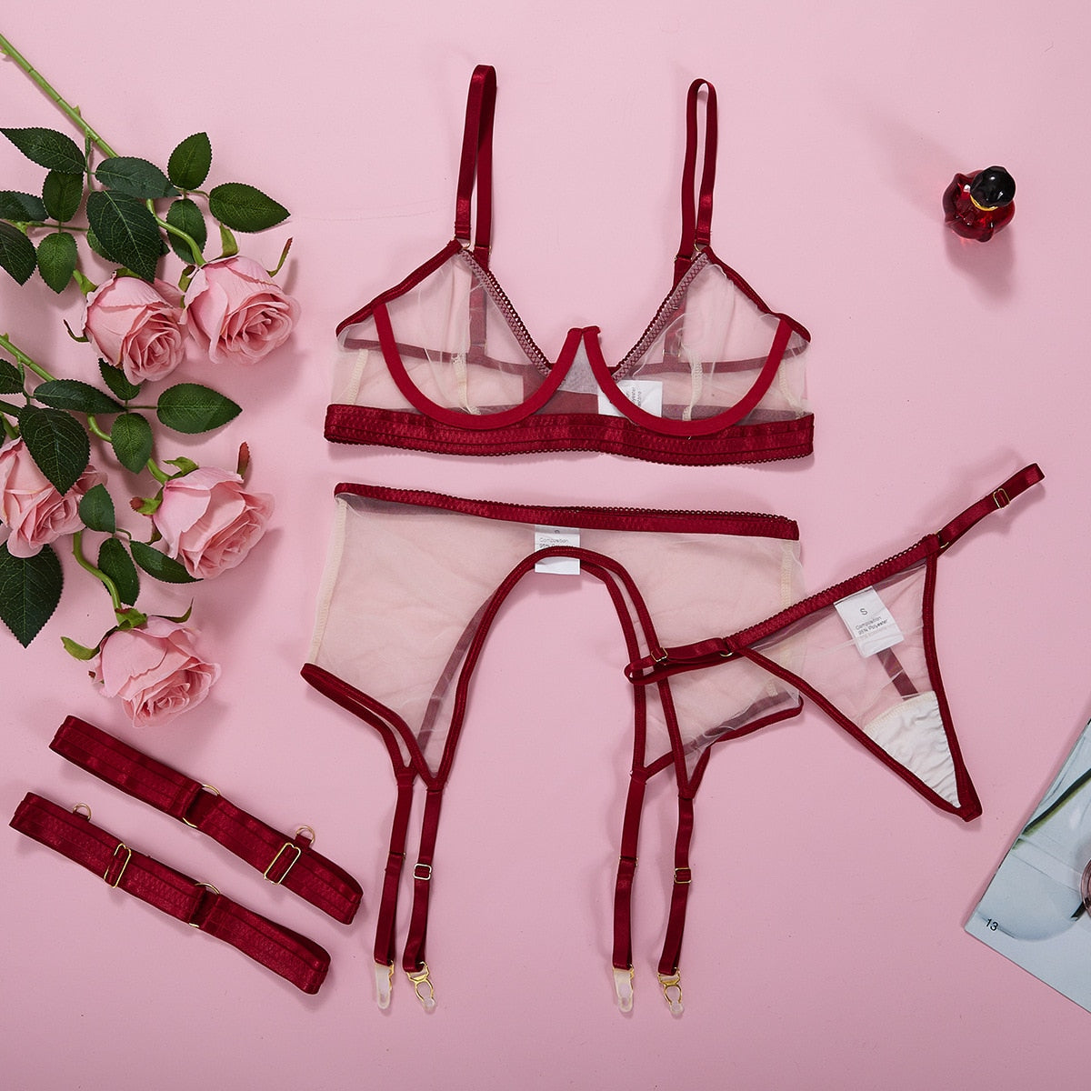 Neon Sensual 4pcs Transparent Lingerie Set