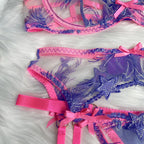 Cotton Candy Floral Lace Garter Belt Set