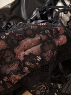 Black Leather Lace Patchwork Body Suit