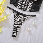 Fancy Zebra Print Mesh 2Pcs Lingerie Set