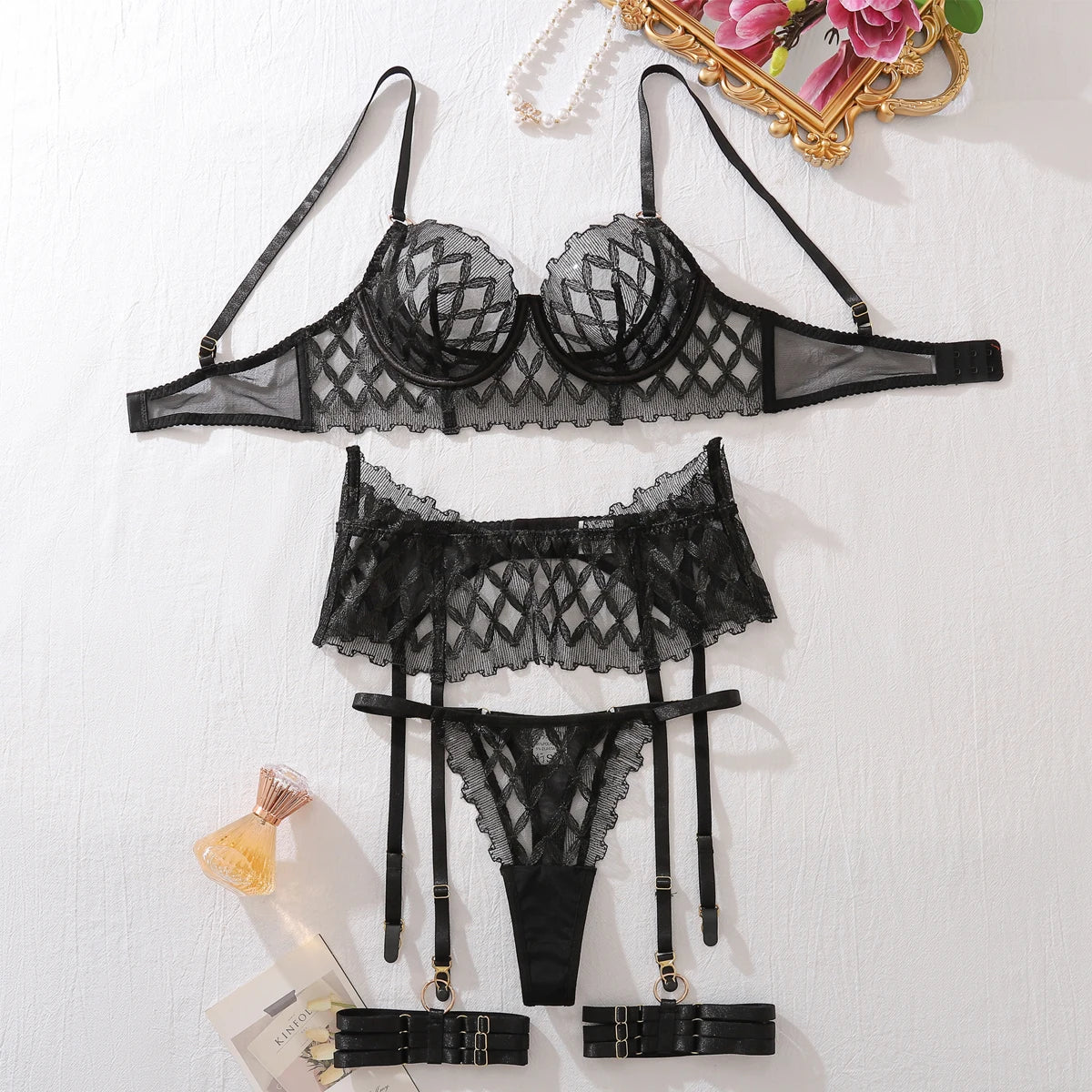 Elegant Black Diamond Suspenders Set