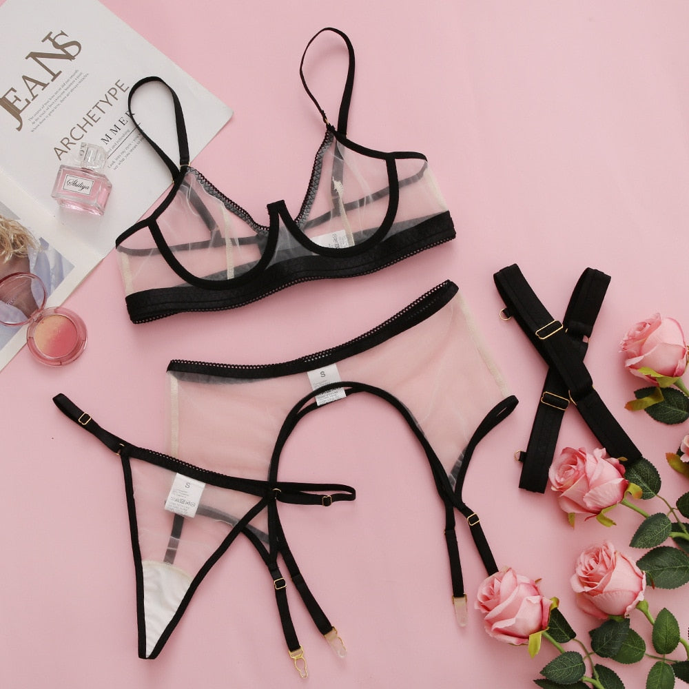 Neon Sensual 4pcs Transparent Lingerie Set