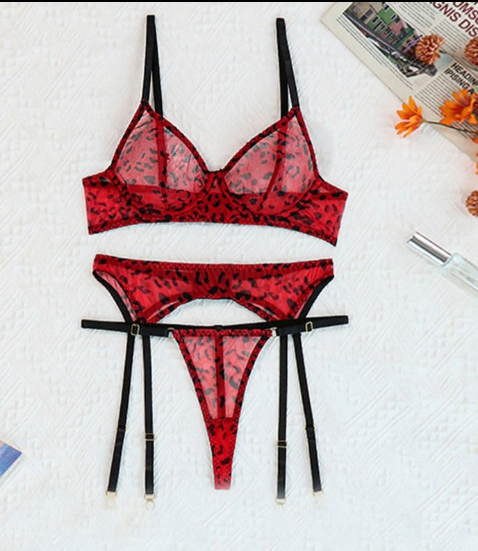 Sexy Red Leopard Print 5pcs Garter Set