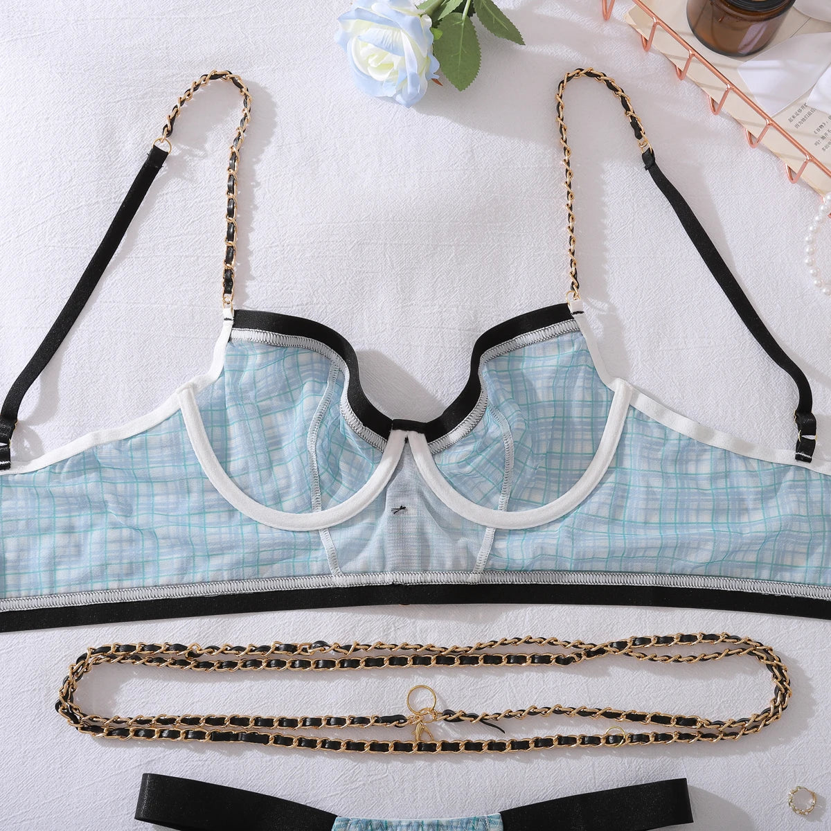 Elegant Buttoned See Through Polo Bustier Set