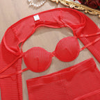 Romantic Red Cropped Crochet Lingerie Set
