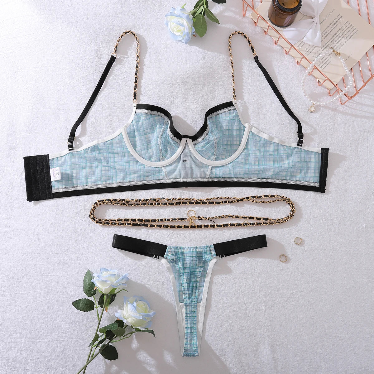 Elegant Buttoned See Through Polo Bustier Set