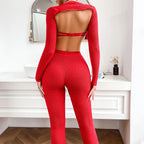 Romantic Red Cropped Crochet Lingerie Set