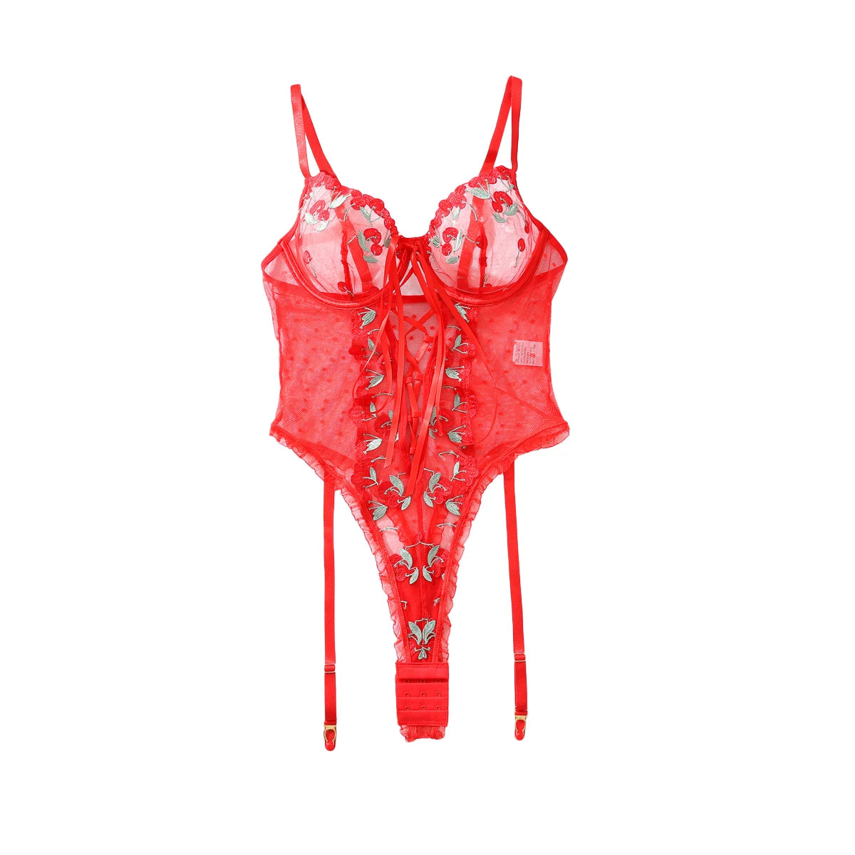 Red Cherry Lace Corset Lingerie Set