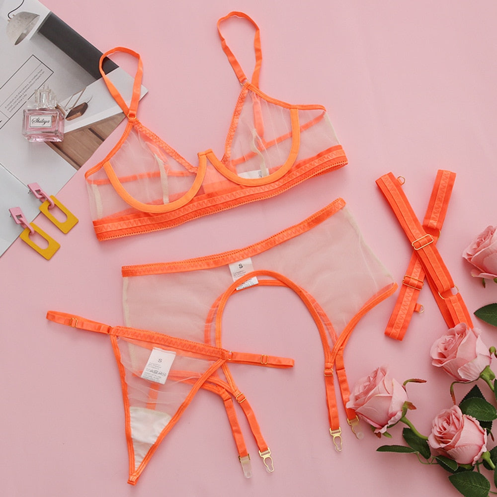 Neon Sensual 4pcs Transparent Lingerie Set