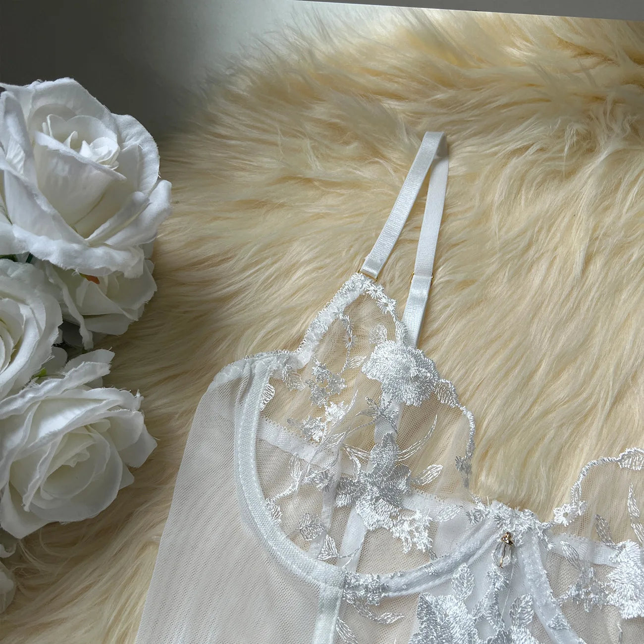 Diamond Girl Lace See-Through Floral Lingerie Set