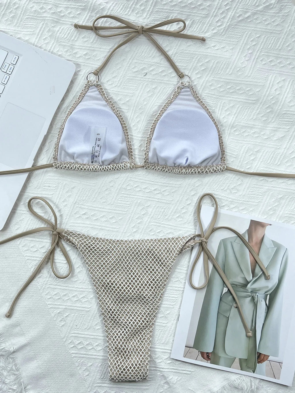 Stylish Fish Net Halter Bikini Set
