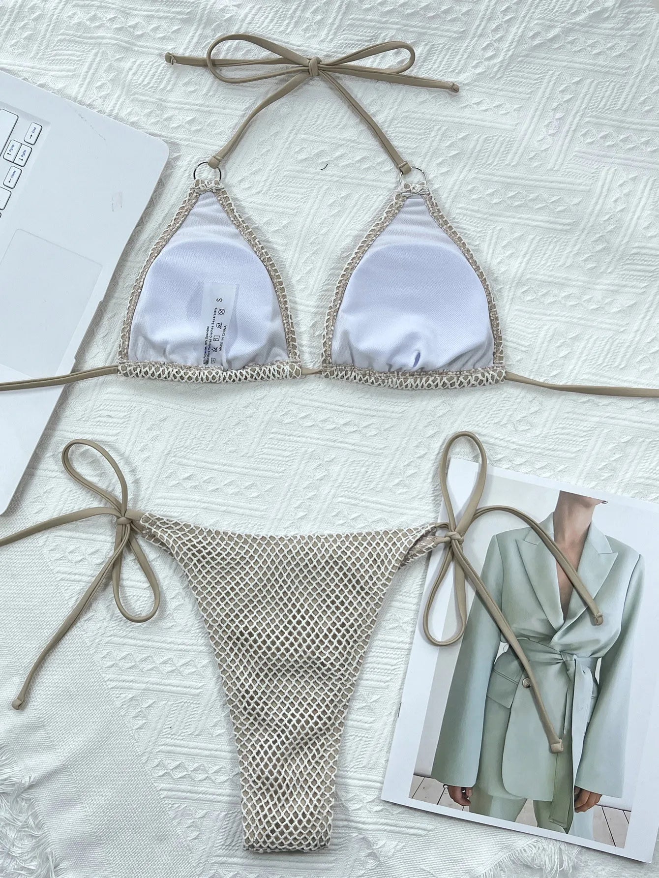 Stylish Fish Net Halter Bikini Set