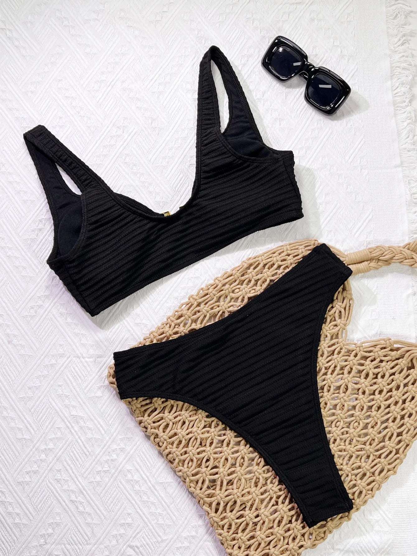 Gold V-neck High Waist Bikini