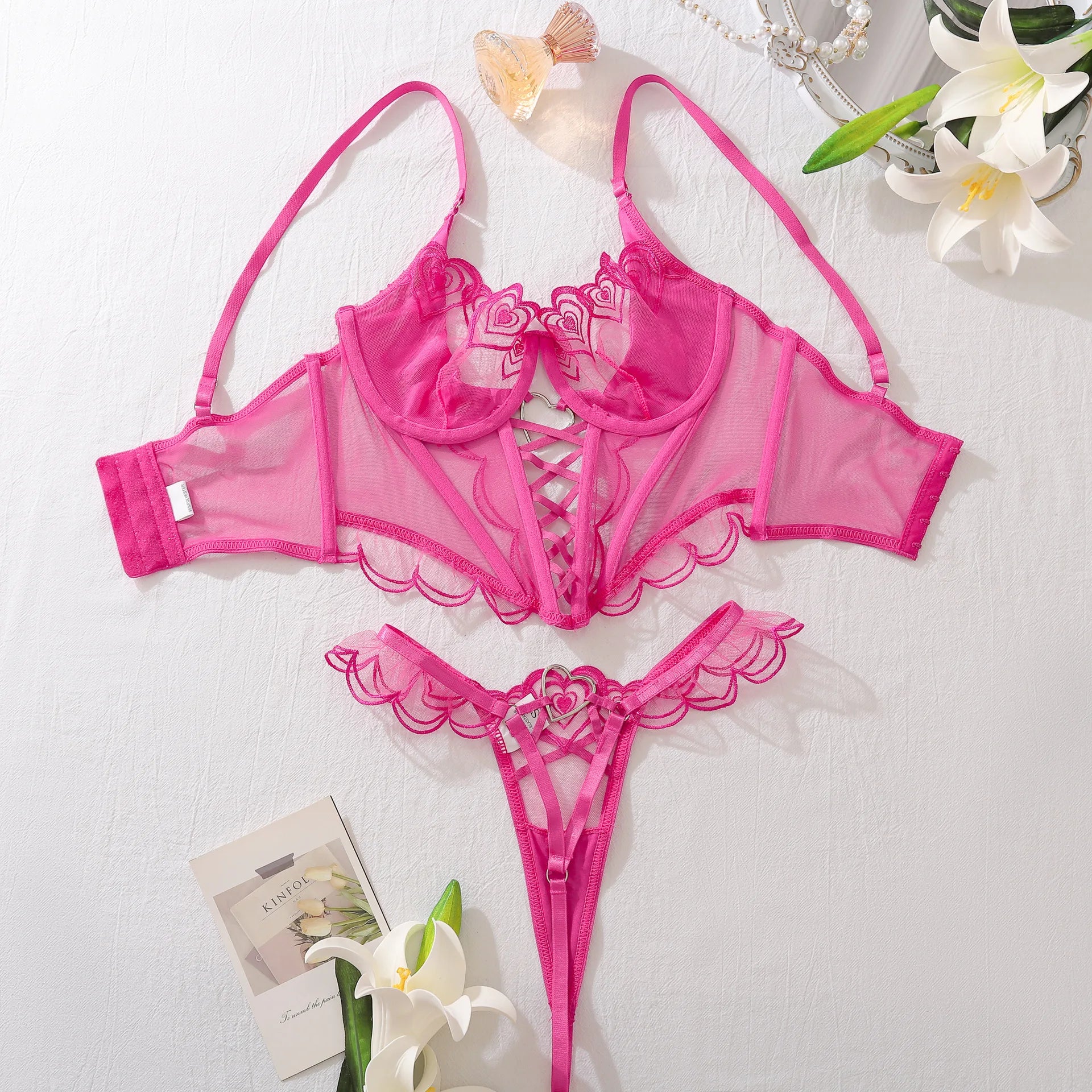 Fancy Rose Heart Lace Up Corset Lingerie