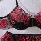 Elegant Red Rose Embroidered 3PC Set