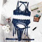 Fancy Deep Blue 5Pcs Transparent Bra Set