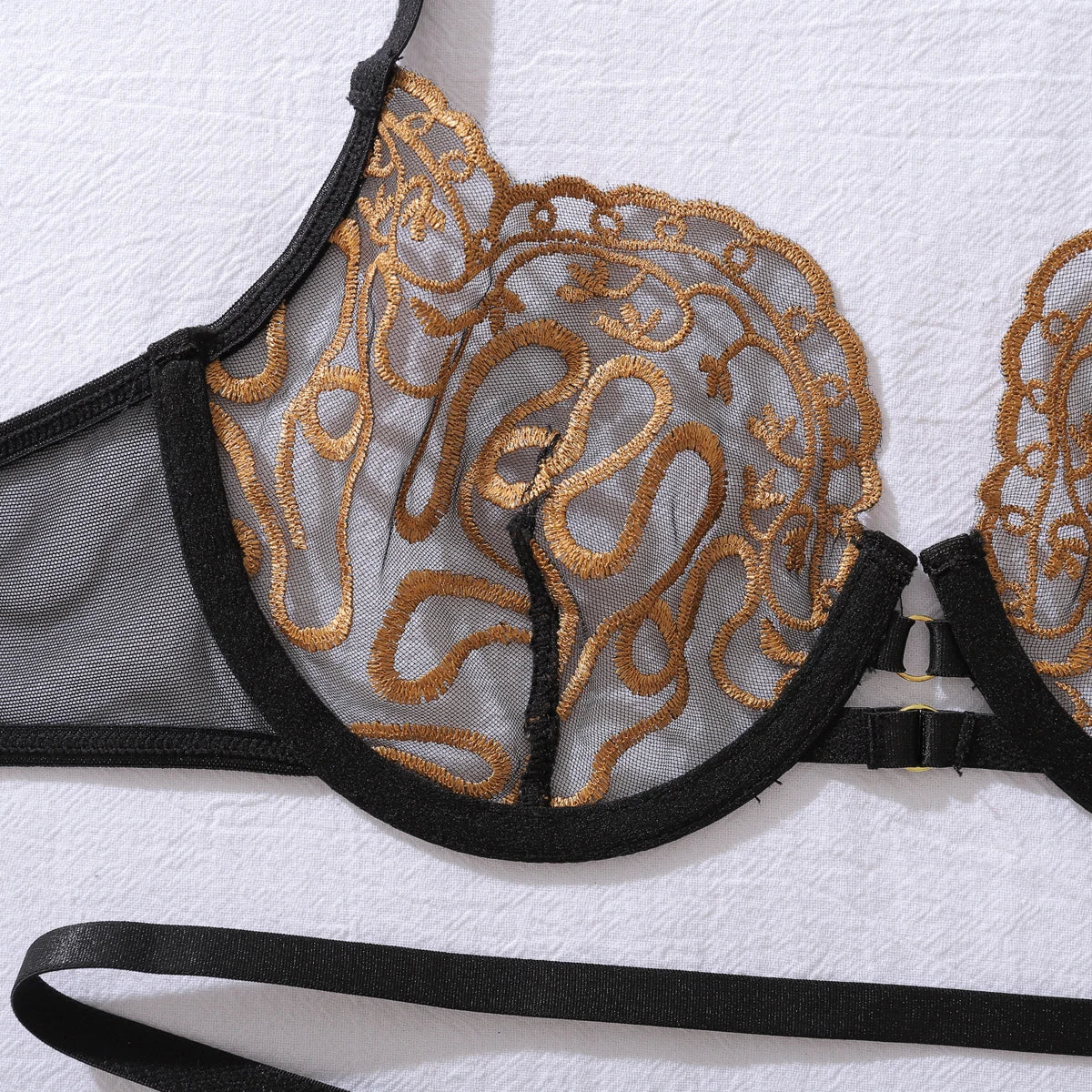 Exotic Gold Embroidered 2PC Bra Set
