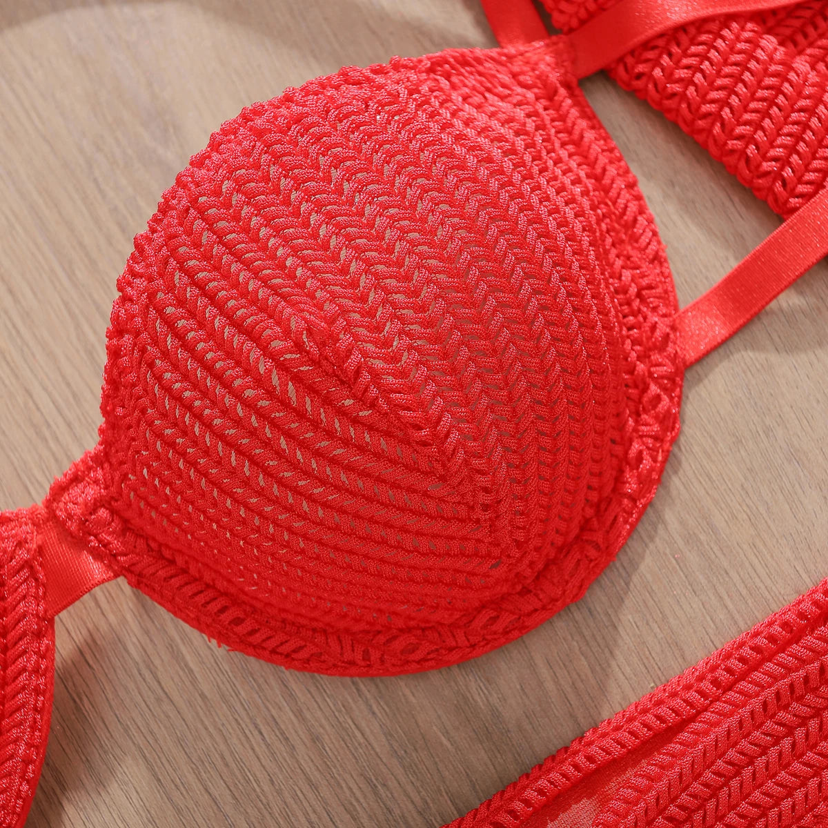 Romantic Red Cropped Crochet Lingerie Set