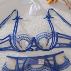Royal Blue Bowknot Embroidered Sheer Suit