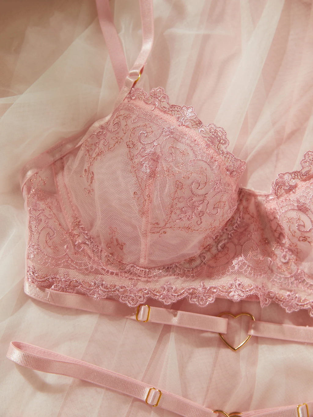 Delicate Blush Embroidery Fantasy Lingerie Set