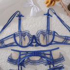 Royal Blue Bowknot Embroidered Sheer Suit