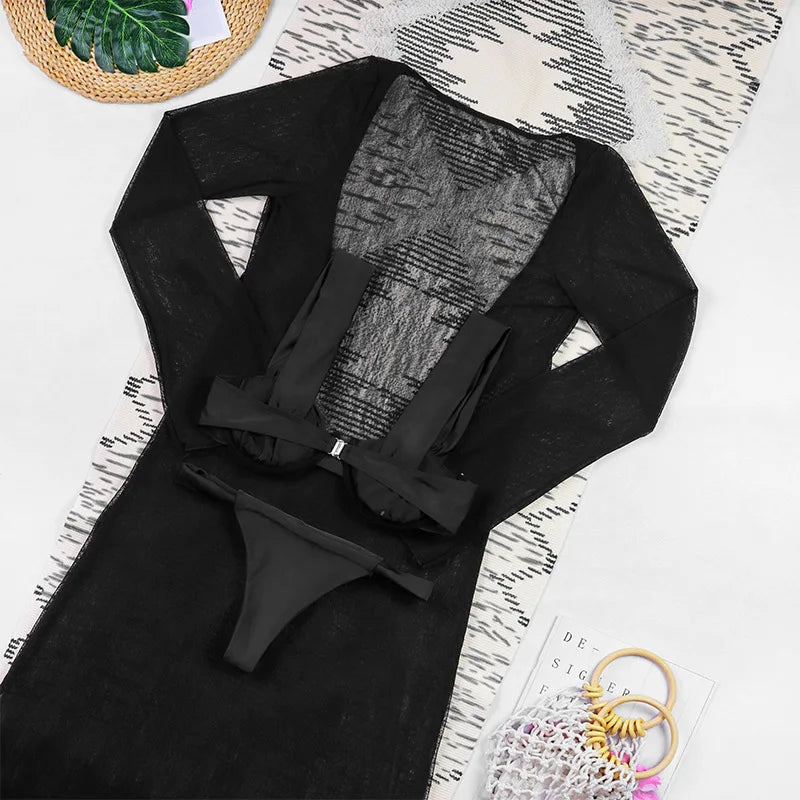 Elegant 3Pcs Low Cut Beach Dress Set