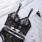 Black Floral Luxury Lace Bra Set
