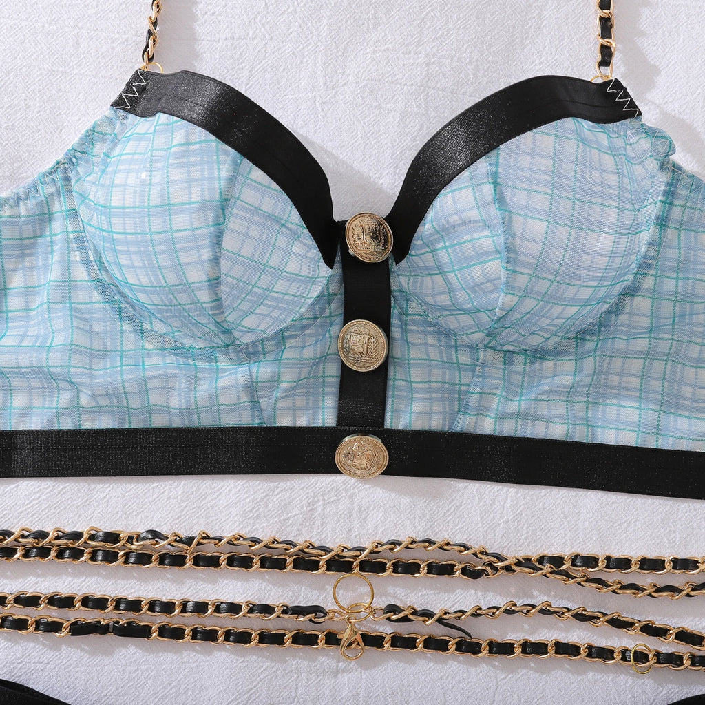 Elegant Buttoned See Through Polo Bustier Set