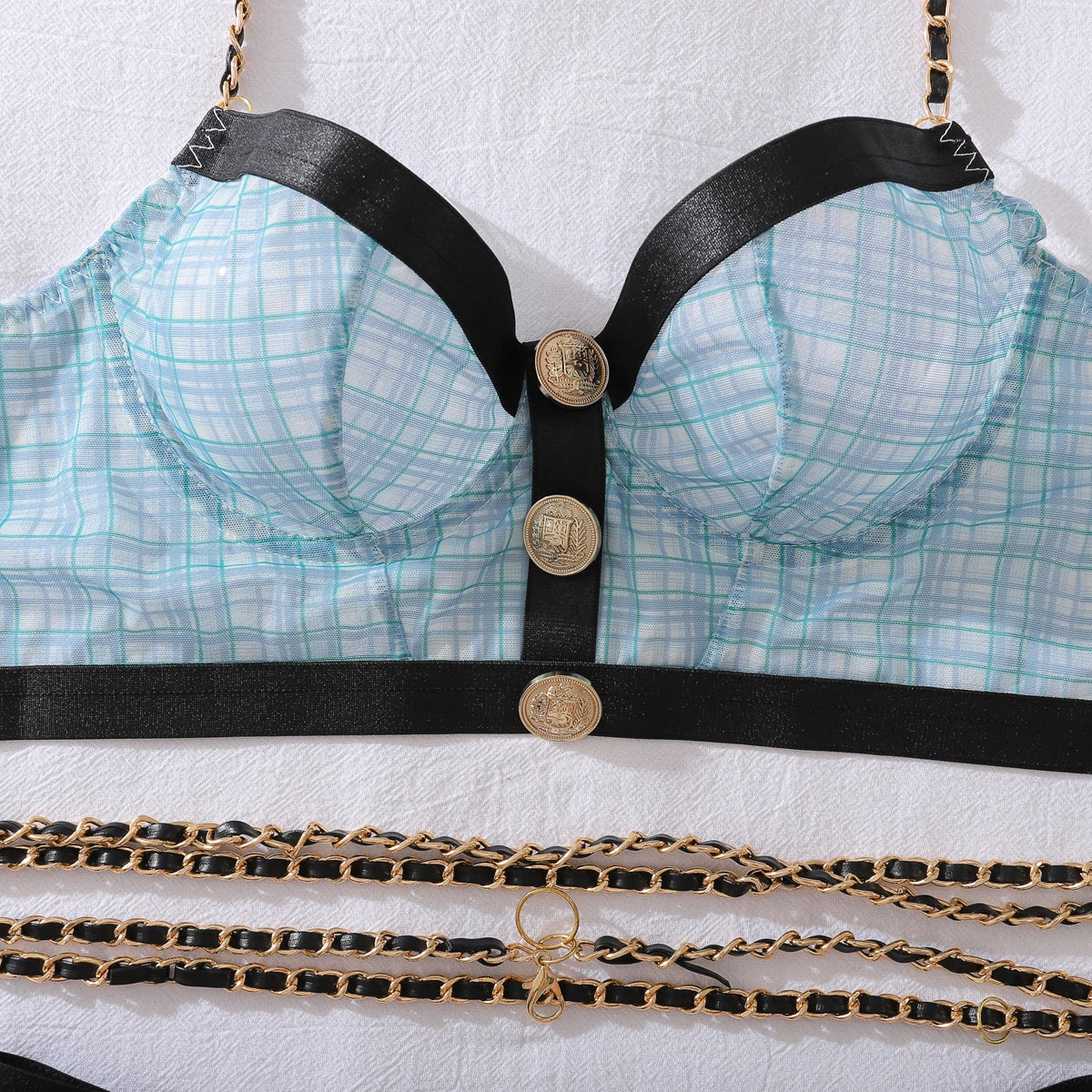 Elegant Buttoned See Through Polo Bustier Set
