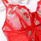 Red Cherry Lace Corset Lingerie Set