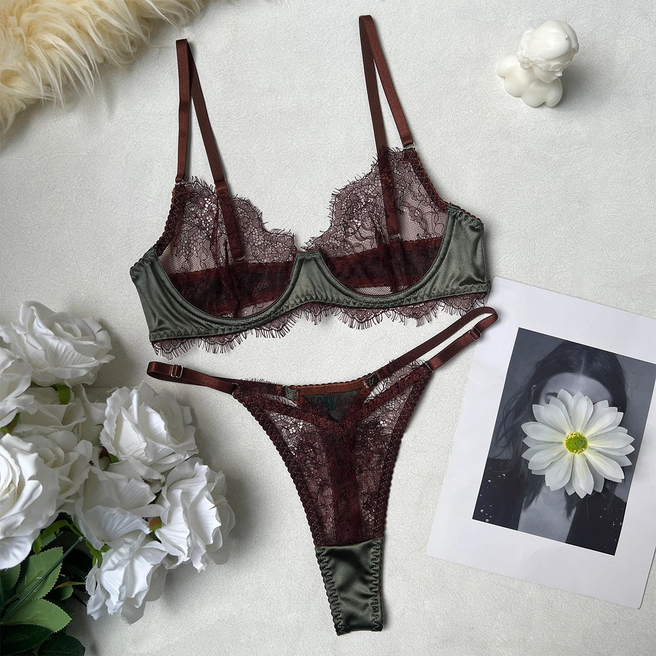 Elegant Satin Patchwork Bra Set