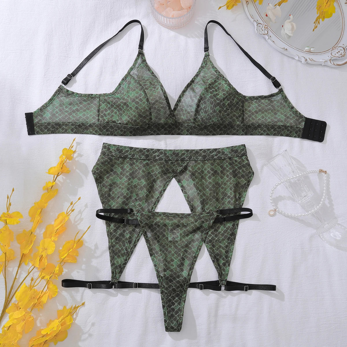 Green Serpent Exotic Lingerie Set