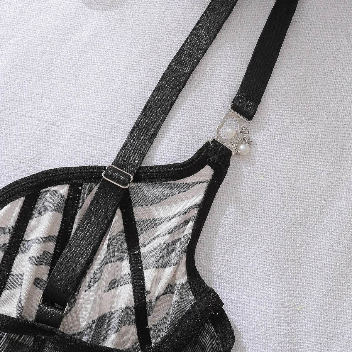Fancy Zebra Print Mesh 2Pcs Lingerie Set