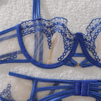 Royal Blue Bowknot Embroidered Sheer Suit