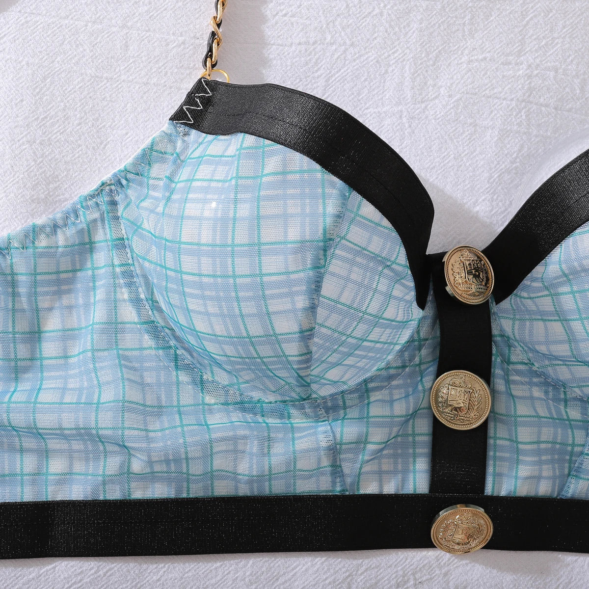 Elegant Buttoned See Through Polo Bustier Set