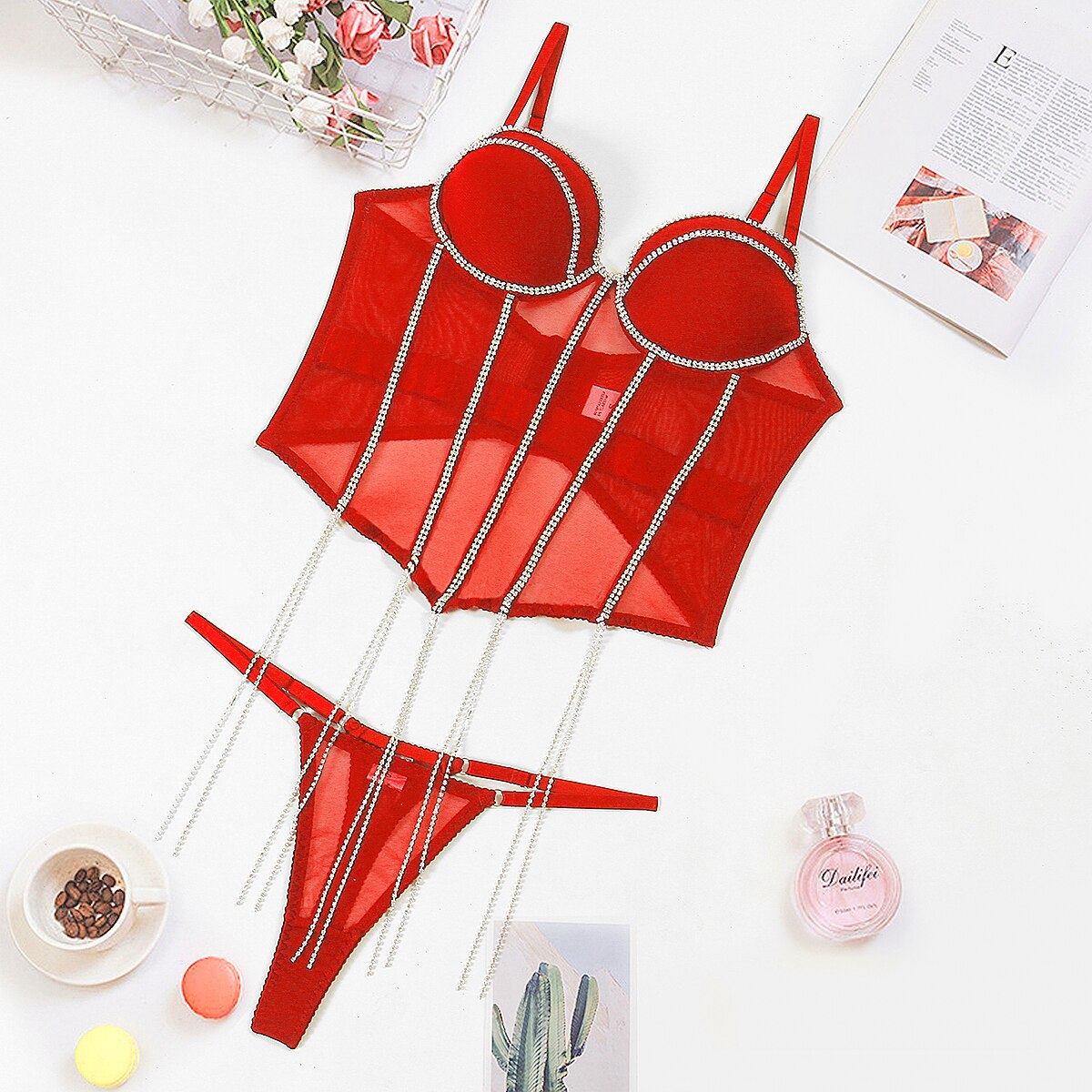 Sensual Fancy Rhinestone 2 PCs Corset