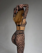Exotic Zebra Print Fitted Sheer Bra & Legging Set