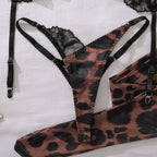 Exotic Leopard Print Lace Patchwork Set W/Stockings