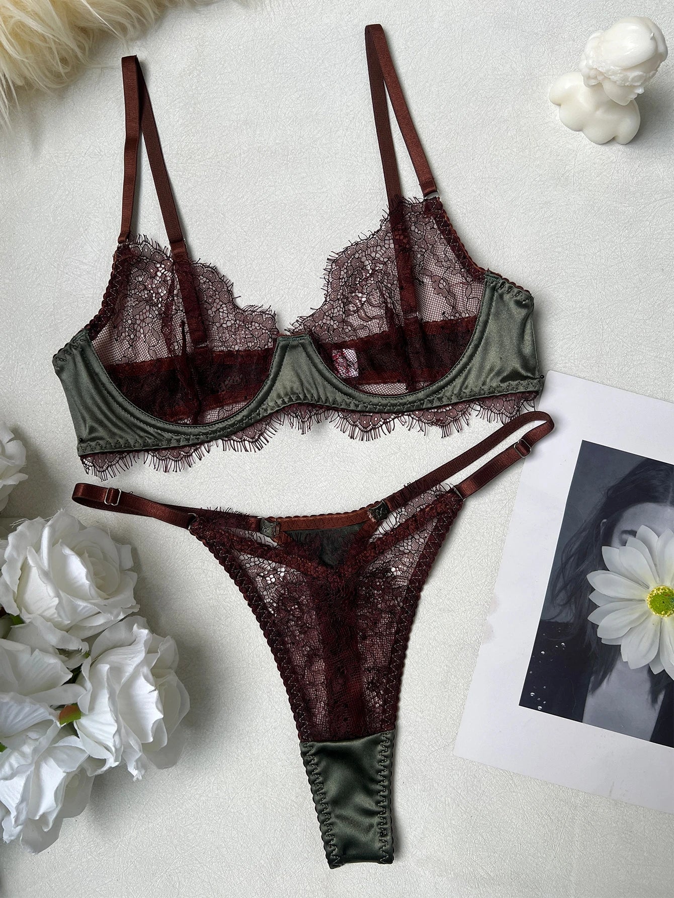 Elegant Satin Patchwork Bra Set