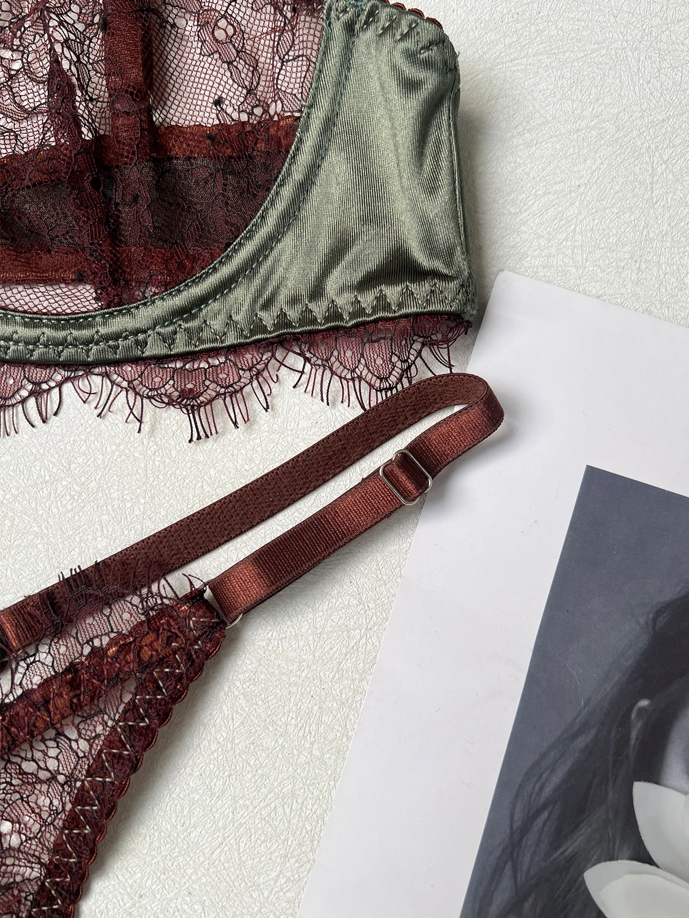 Elegant Satin Patchwork Bra Set