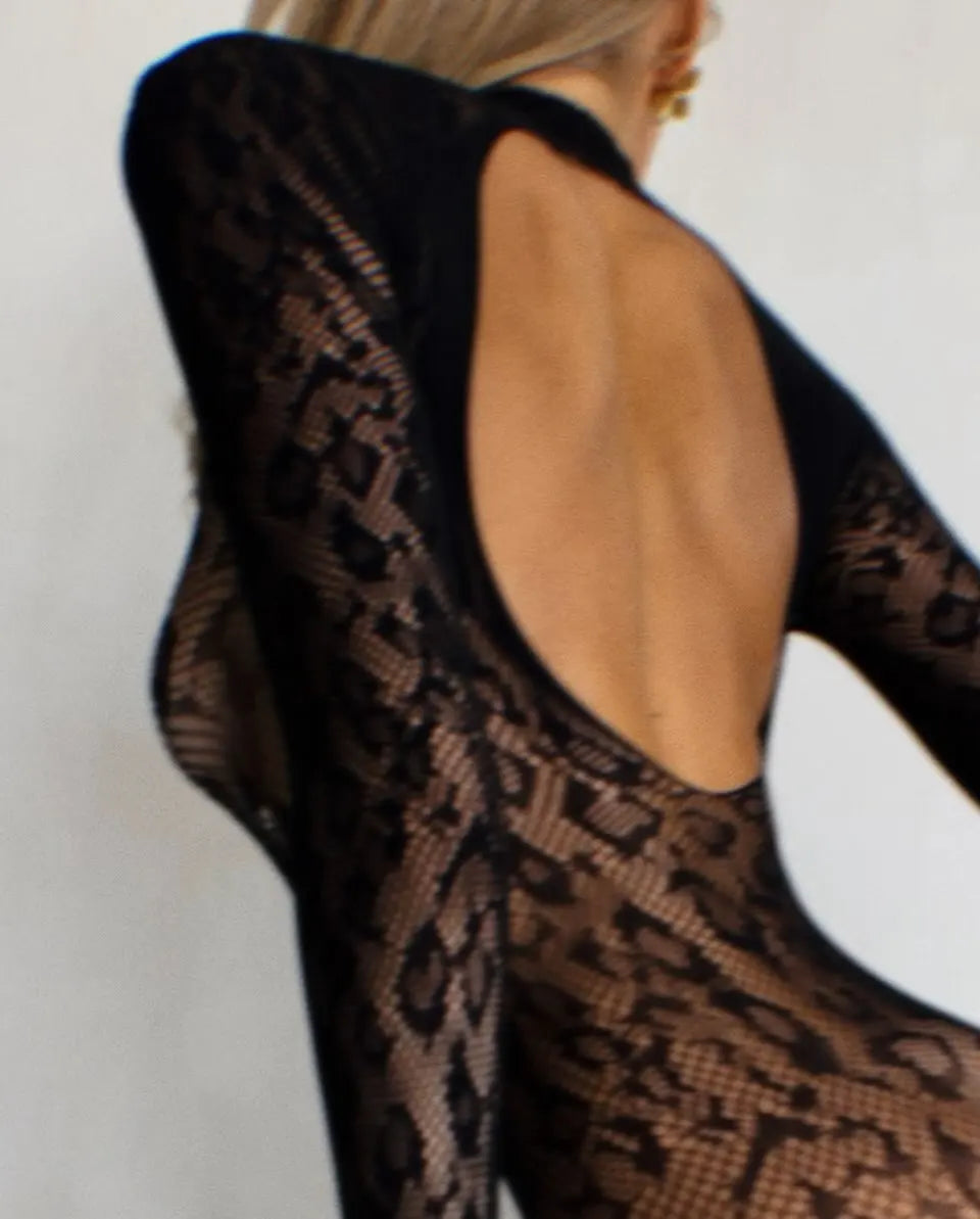 Sheer Exotic Backless Leopard Print Jumpsuit