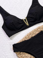 Gold V-neck High Waist Bikini