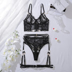 Black Floral Luxury Lace Bra Set