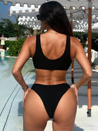 Gold V-neck High Waist Bikini